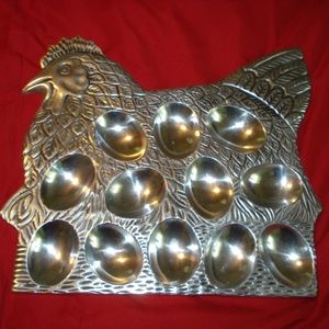 Chrome Metal Chicken Devil Egg Holder or A Decorative Pc